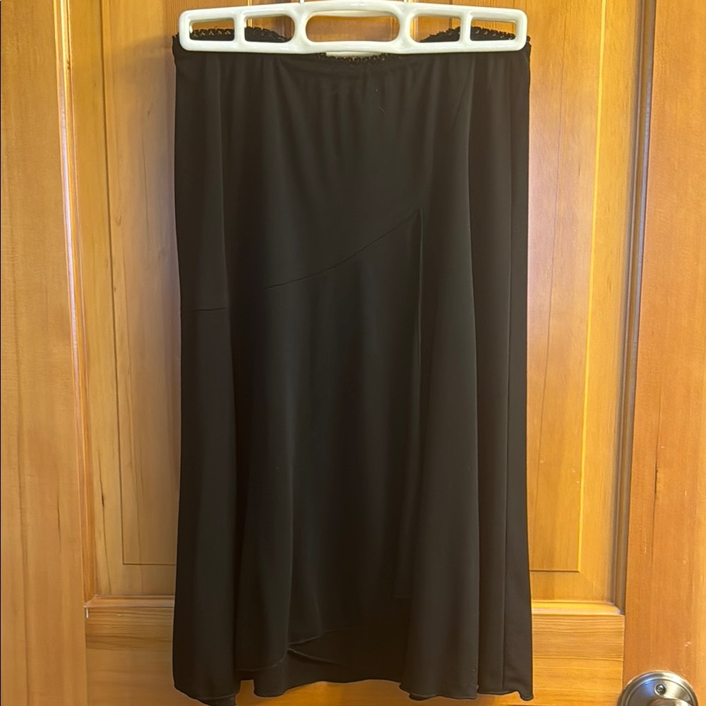 Wrapper Black Midi A-line Skirt High Low